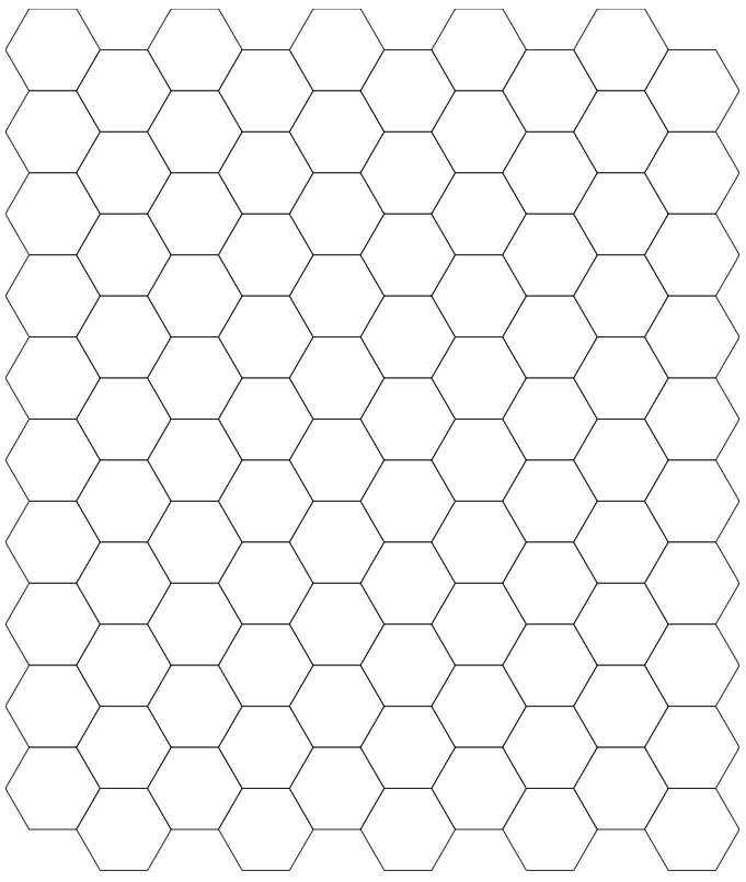 Hex grid of 100 hexagons, in a ten-by-ten arrangement